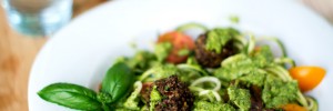 Zucchini Pesto Pasta with Chia Mushroom Meatballs {Vegan}