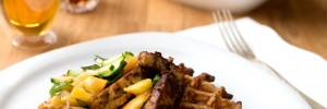 Beer Waffles with Smokey Tempeh & Sweet and Spicy Relish
