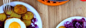 Braised Red Cabbage + Golden Turmeric Potato Coins