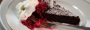Flourless Chocolate Cake with Smashed Raspberries