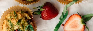 Strawberry Muffins with Pink Peppercorns & Basil Sugar