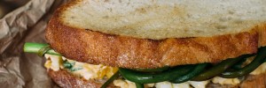 Egg Salad Sandwich with Miso + Caramelized Garlic Scapes