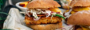 Chicken Fried Tofu Sliders with Spicy Peach Slaw