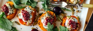 Roasted Sweet Potato with Smokey Eggplant Dip + Cherry Chutney