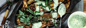 Miso Grilled Eggplant with Thai Basil Garlic Sauce + Freekeh