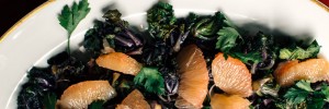 Roasted Kale Sprouts with a Sweet + Spicy Grapefruit Dressing