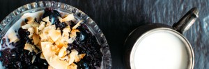 Cardamom-Infused Black Rice Porridge with Blueberries + Coconut