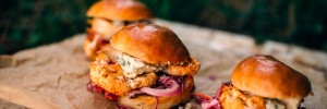 Buffalo Cauliflower Sliders with Slaw + Blue Cheese