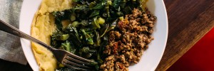 Socca with Garlicky Greens + Lentil, Walnut Crumble