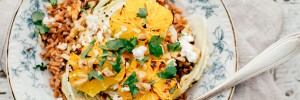 Roasted Cabbage + Broiled Oranges with Farro and Feta