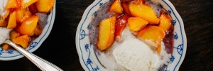 Purple Polenta Pudding with Peaches